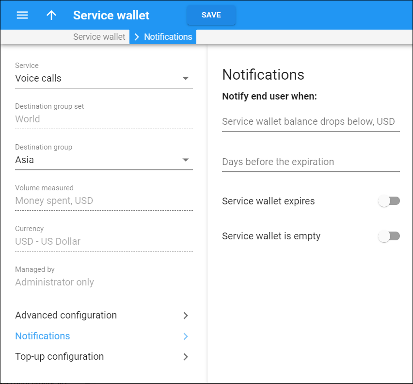 Notifications for a service wallet PortaOne Documentation April 7th, 2023